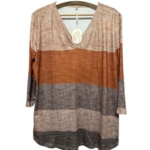 Womens‎ 2XL V Neck Striped Long Sleeve Tunic Top Casual Everyday Wear